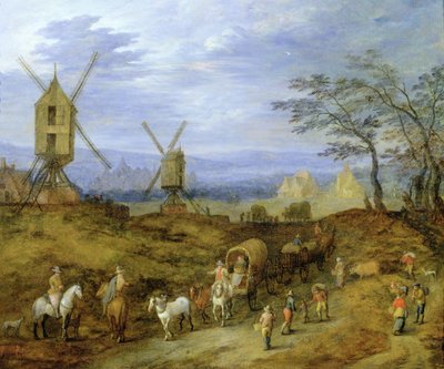 Landscape with Travellers Near Windmills by Jan Brueghel the Younger